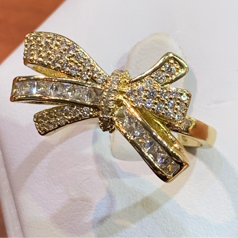 18k yellow gold-plated gemstone adjustable Bow Ring